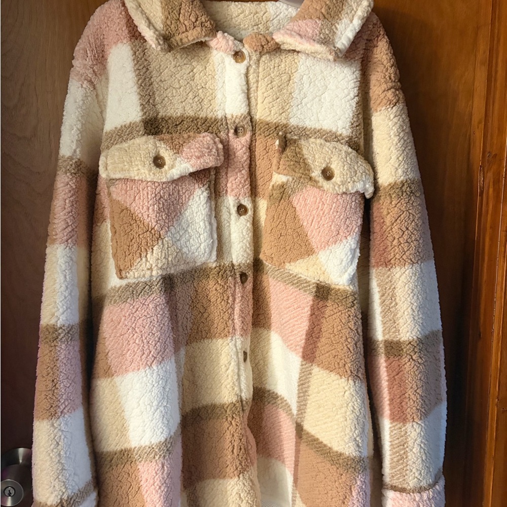 Plaid Teddy Jacket in Pink and Brown